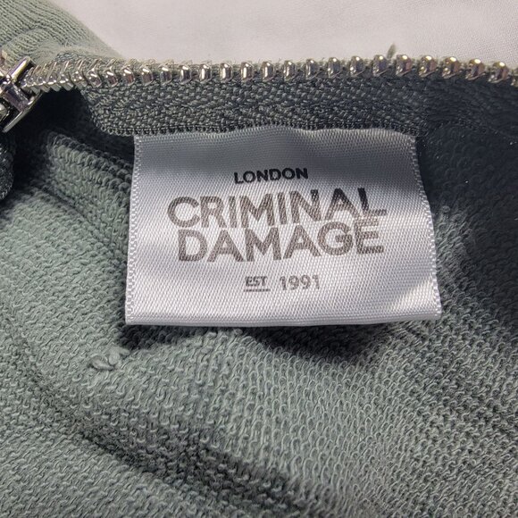 Criminal Damage Mens Medium Green Zip Hoodie Sweatshirt Long Sleeve Casual - Picture 5 of 10